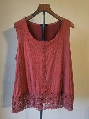 Signature Studio Rust Red Crochet-Hem Tank Top Size XL